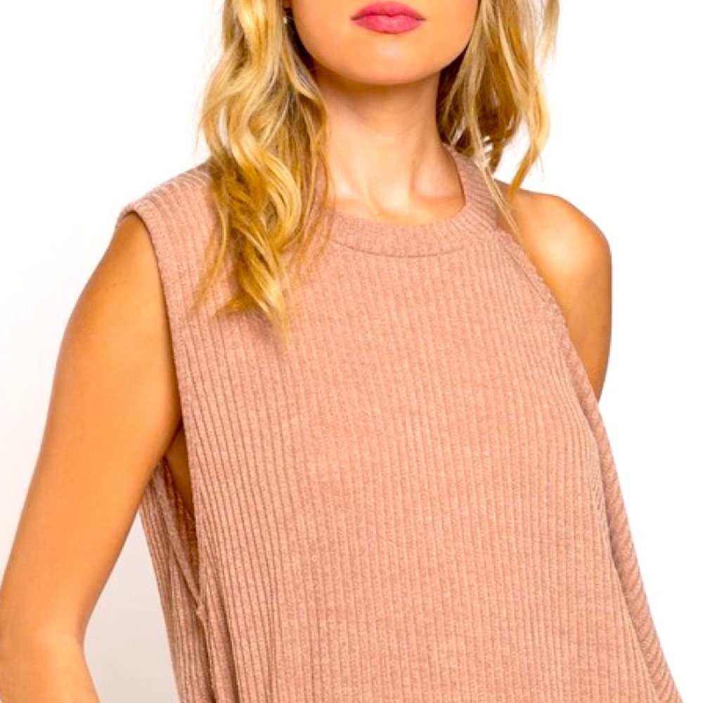 POL Sleeveless Ribbed Asymmetrical Top